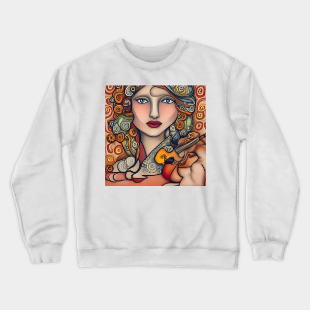 Woman playing a violin Crewneck Sweatshirt by Colin-Bentham